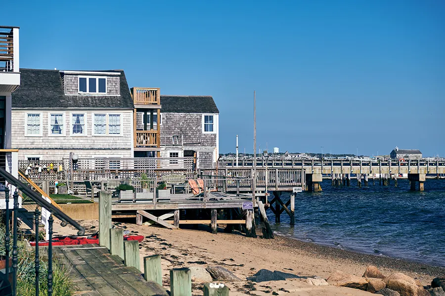 Provincetown beach, buildings, and boats