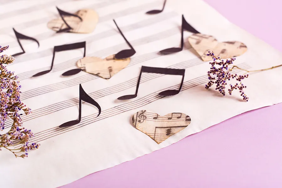 Large Music Notes and Hearts